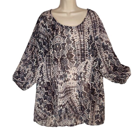 Maurices Tunic Top Sheer Tribal Aztec Pink Blue Black Cut Out Open Back 3X - Picture 11 of 11